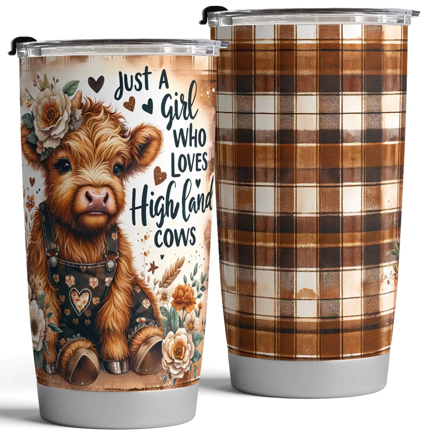 Fancyfams 20 oz Cow Tumbler Stainless Steel Mug Highland Cow Gifts Cup for Women Themed Lovers Stuff (Higland - Brown)