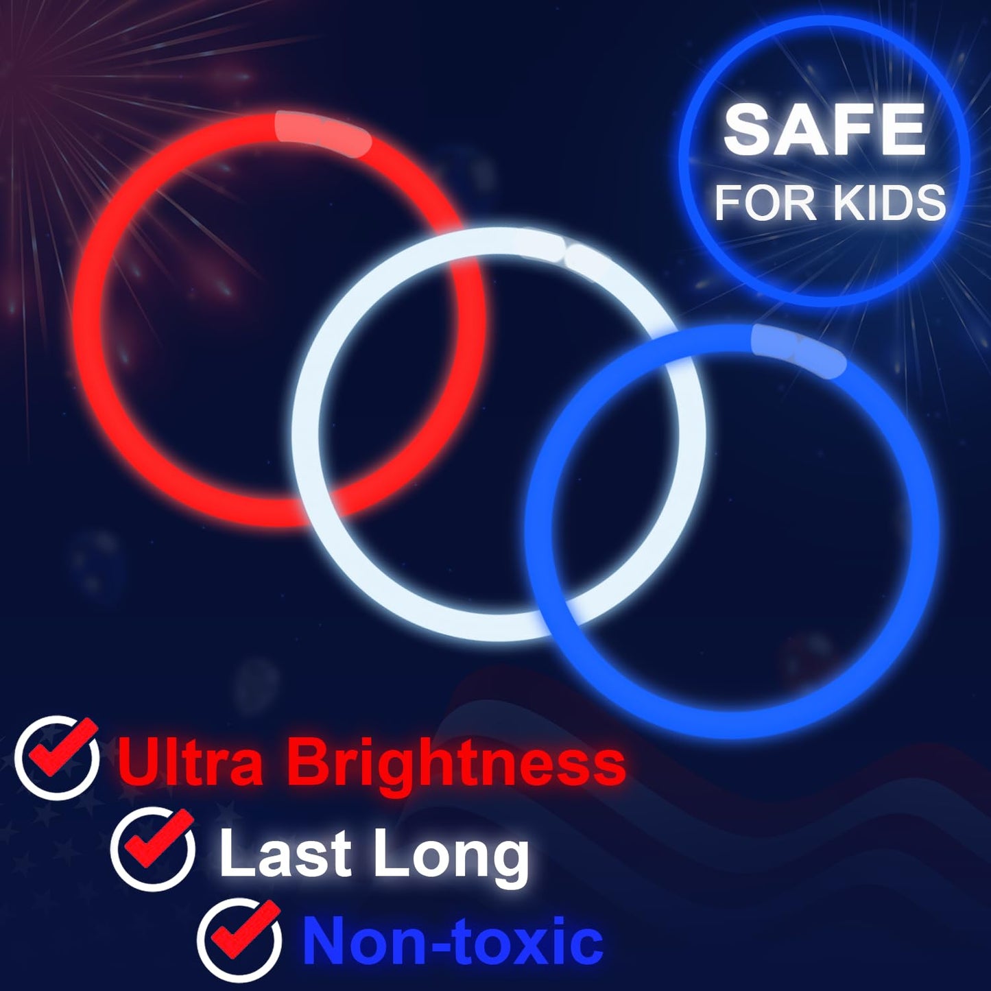 Fourth of July Accessories for Kids, 72 PCS Red White Blue Glow Sticks Party Favors Supplies, Patriotic Treat Goodie Gift Bag Stuffers, Light Up Party Toys Stuff Decor for 4th of July