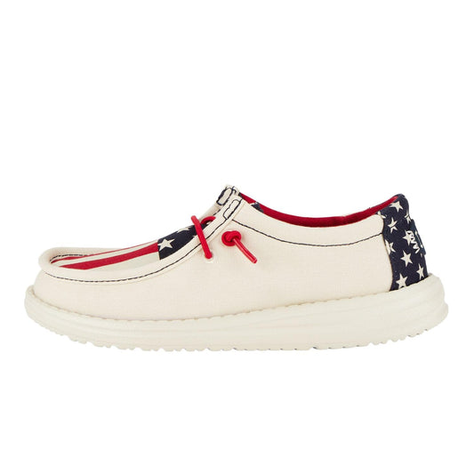 Hey Dude Kids Wally Americana (Little Kid/Big Kid) - Loafers for Kids - Printed Canvas Upper - Leather Lining