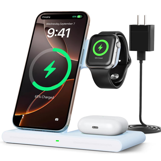 2025 Traveling Portable Wireless Fast Charger for Apple & Android Charging Station, 3 in 1 Charging for iPhone 16 15 14 13 12, Apple Watch Series & Air pods 4 3 2 Pro, Samsung Galaxy-Gifts for Family