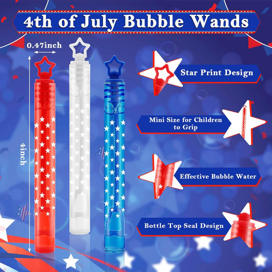 4th of July Party Favors Mini Bubble Wands 30PCS Fourth of July Toys for Kids Red White and Blue Bubbles Independence Day Decorations Patriotic Accessories Classroom Prizes Outdoor Gifts Girls Boys