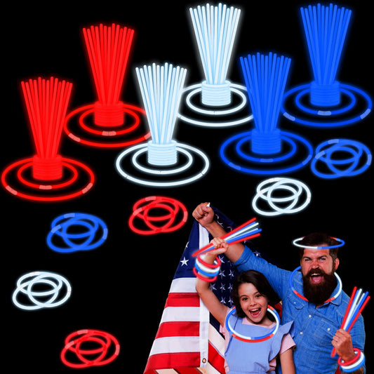 Fourth of July Accessories for Kids, 72 PCS Red White Blue Glow Sticks Party Favors Supplies, Patriotic Treat Goodie Gift Bag Stuffers, Light Up Party Toys Stuff Decor for 4th of July