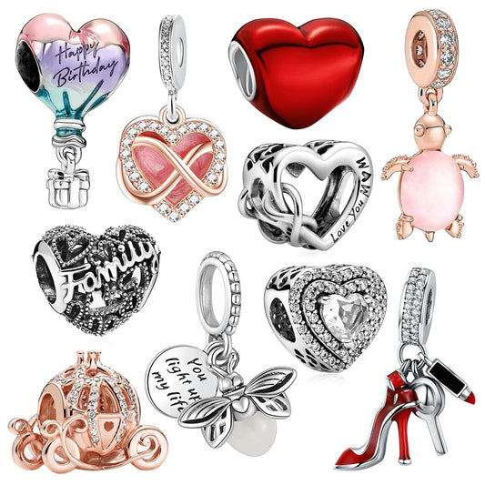 10 Pack Silver Charms for Pandora Bracelets and Necklaces Charms for Women CZ Pendant Jewelry Charm Set