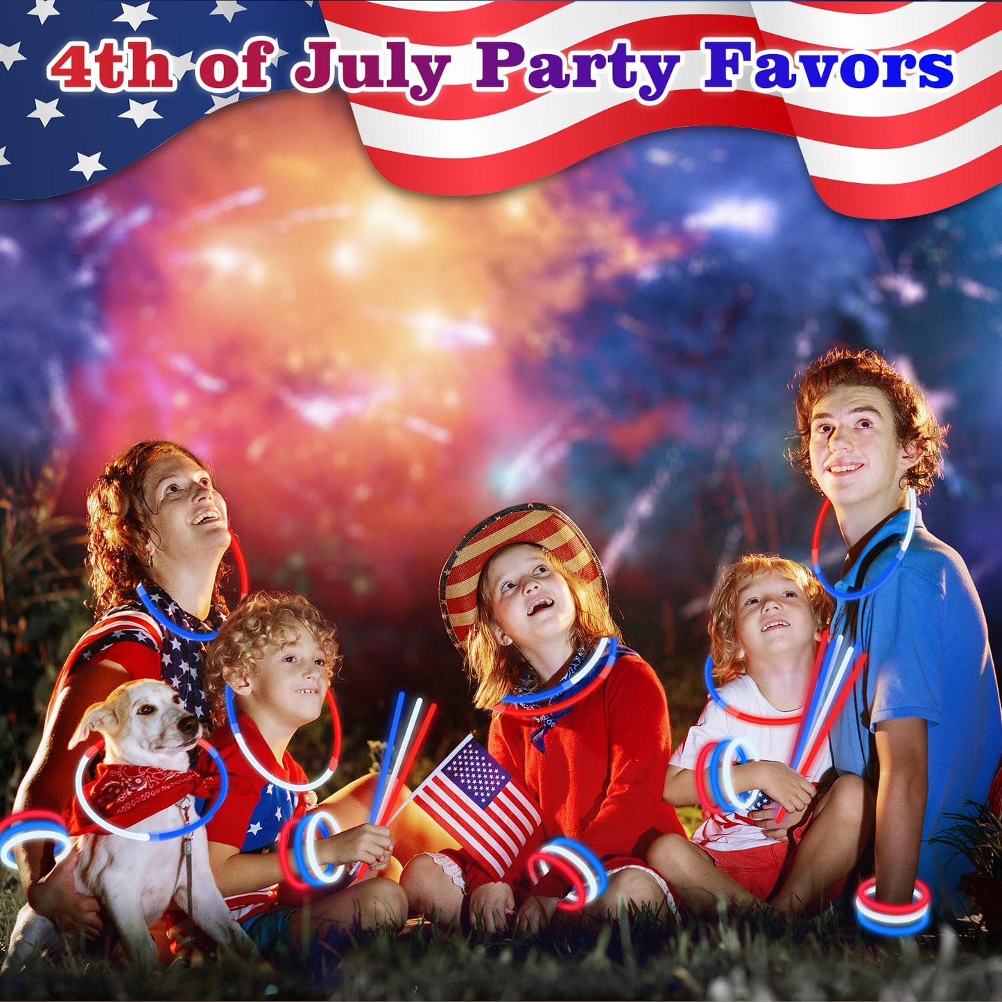 Fourth of July Accessories for Kids, 72 PCS Red White Blue Glow Sticks Party Favors Supplies, Patriotic Treat Goodie Gift Bag Stuffers, Light Up Party Toys Stuff Decor for 4th of July