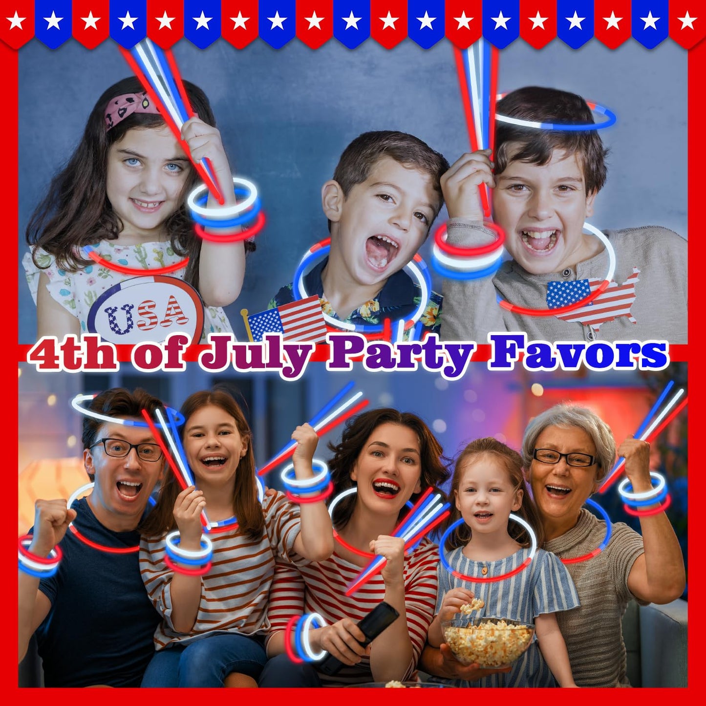 Fourth of July Accessories for Kids, 72 PCS Red White Blue Glow Sticks Party Favors Supplies, Patriotic Treat Goodie Gift Bag Stuffers, Light Up Party Toys Stuff Decor for 4th of July